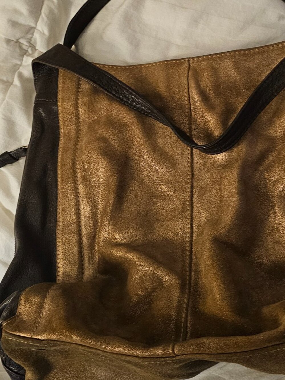 Tano Brown Leather and Gold Shimer Handbag